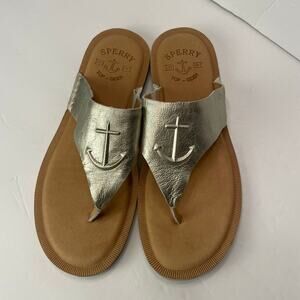 Sperry Flip Flop Thong Sandals Shoes Gold 9.5 Nautical Beach Vacation Boat